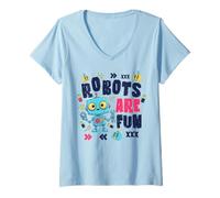Donna I Robot Sono Divertenti Illustrazione Robot Carino Bambini Maglietta con Collo a V