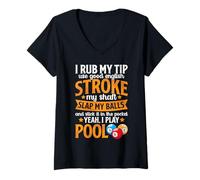 Donna I Rub My Tip I Play Funny Pool Player - Biliardo a 8 Palline da Uomo Maglietta con Collo a V