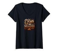 Donna I Run on Beans Coffee Lover Caffeine Espresso Design Maglietta con Collo a V