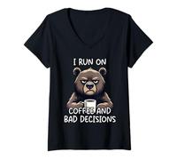 Donna I Run On Coffee And Bad Decisions Maglietta con Collo a V