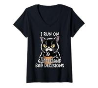 Donna I Run On Coffee And Bad Decisions Maglietta con Collo a V