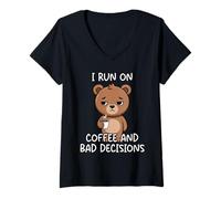 Donna I Run On Coffee And Bad Decisions Maglietta con Collo a V
