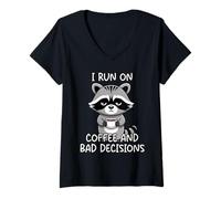 Donna I Run On Coffee And Bad Decisions Maglietta con Collo a V