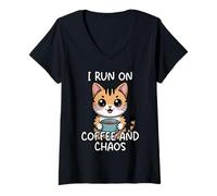 Donna I Run On Coffee And Chaos Maglietta con Collo a V