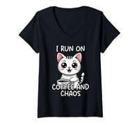 Donna I Run On Coffee And Chaos Maglietta con Collo a V