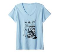 Donna I Run On Coffee And Christmas Cheer - Divertente Maglietta con Collo a V
