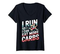 Donna I Run So I Can Eat More Carbs Divertente Corsa Allenamento Umorismo Maglietta con Collo a V