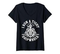 Donna I Run Tight Shipwreck Skeleton Pirate Maglietta con Collo a V