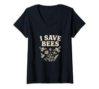 Donna I Save Bees No Mow May Pollinator Awareness Maglietta con Collo a V