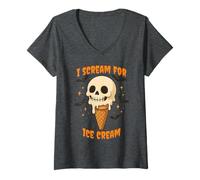 Donna I Scream for Ice Cream Cone Skull Halloween Maglietta con Collo a V