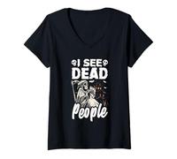 Donna I See Dead People Divertente Halloween per I Giocatori Maglietta con Collo a V