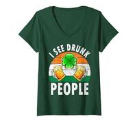 Donna I See Drunk People Shirt Funny Saint Patricks Day Gift Maglietta con Collo a V