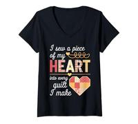Donna I Sew a Piece of My Heart Into Every Quilt I Make Quilter Maglietta con Collo a V