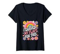 Donna I Shaved My Flaps For This Adult Humor Funny Sarcastic Joke Maglietta con Collo a V