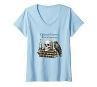 Donna I Silently Correct Your Grammar Skull Raven Funny Teacher Maglietta con Collo a V