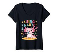 Donna I Sing A Lotl, Cute Axolotl Singing Maglietta con Collo a V