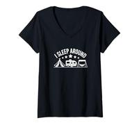 Donna I Sleep Around Tenda Rimorchio Camper Avventura Maglietta con Collo a V