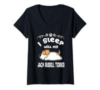 Donna I Sleep with My Jack Russell Terrier Dog Sleeping Dogs Maglietta con Collo a V