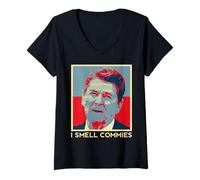 Donna I Smell Commies Camicie politiche repubblicane di Ronald Reagan Maglietta con Collo a V