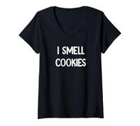 Donna I Smell Cookies Funny Food Lover Design Tees Mugs And Decor Maglietta con Collo a V