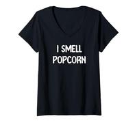 Donna I Smell Popcorn Funny Food Lover Design Tees Mugs And Decor Maglietta con Collo a V