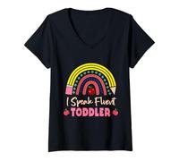Donna I Speak Fluent Toddler asilo nido divertente insegnante citazioni scuola Maglietta con Collo a V