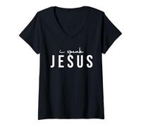 Donna I Speak Jesus Religious Citazione per Uomini e Donne cristiani Maglietta con Collo a V