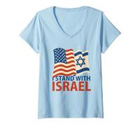 Donna I Stand with Israele USA Bandiere Americane Supporto Art Maglietta con Collo a V