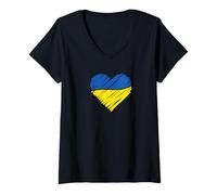 Donna I Stand With Ucraina Bandiera Heqart Maglietta con Collo a V