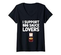 Donna I Support BBQ Sauce Lovers Barbecue Condimenti Marinata Grill Maglietta con Collo a V