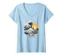 Donna I Surf Pertanto Io Sono Vintage Wave Surfer Filosofia Maglietta con Collo a V
