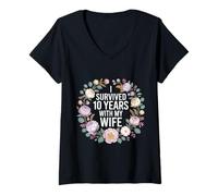Donna I Survived 10 Years with My Wife - Maglietta con Collo a V