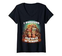 Donna I Survived 100 Days of School 67 Meme Kids Maglietta con Collo a V