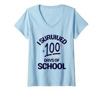 Donna I Survived 100 Days of School Students Teachers 100th Days Maglietta con Collo a V