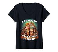 Donna I Survived 67 + 33 (100) Days of School 67 Meme Kids Maglietta con Collo a V