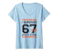 Donna I Survived 67 + 33 Days of School 100th Day Matematica Studente Divertimento Maglietta con Collo a V