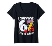 Donna I Survived 67 + 33 Days School Kids Funny 100th Day School Maglietta con Collo a V