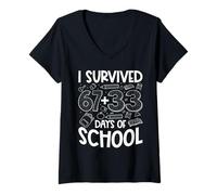 Donna I Survived 67 + 33 Days School Teacher Kids 100th Day School Maglietta con Collo a V