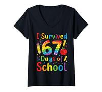 Donna I Survived 67 Days of School Funny Meme Teacher Student Maglietta con Collo a V