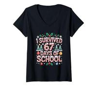 Donna I Survived 67 Days of School Six Seven Meme Christmas Boys Maglietta con Collo a V