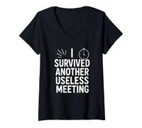 Donna I Survived Another Useless Meeting Funny Work Citazione Maglietta con Collo a V