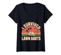 Donna I Survived Lawn Darts Classic Yard Nostalgia Game Fun |- Maglietta con Collo a V