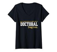 Donna I Survived My Brothers Laurea di dottorato di laurea PhD Divertente Maglietta con Collo a V