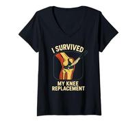 Donna I Survived My Knee Replacement Fun Mens Chirurgia Paziente Maglietta con Collo a V