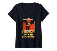 Donna I Survived My Knee Replacement Fun Mens Chirurgia Paziente Maglietta con Collo a V