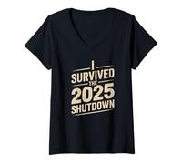 Donna I Survived The 2025 Shutdown Citazione Politica Divertente Maglietta con Collo a V