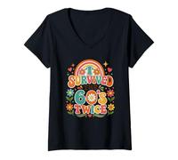Donna I Survived The 60s Twice Sixties 70° 70° Compleanno Maglietta con Collo a V