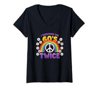 Donna I Survived The 60s Twice Sixties 70° 70° Compleanno Maglietta con Collo a V