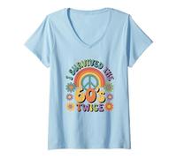 Donna I Survived The 60s Twice Sixties 70° 70° Compleanno Maglietta con Collo a V