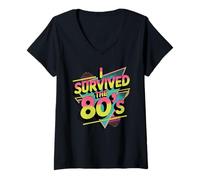 Donna I Survived The 80s Retro Anni '80 Nostalgia Art Design Vintage Maglietta con Collo a V